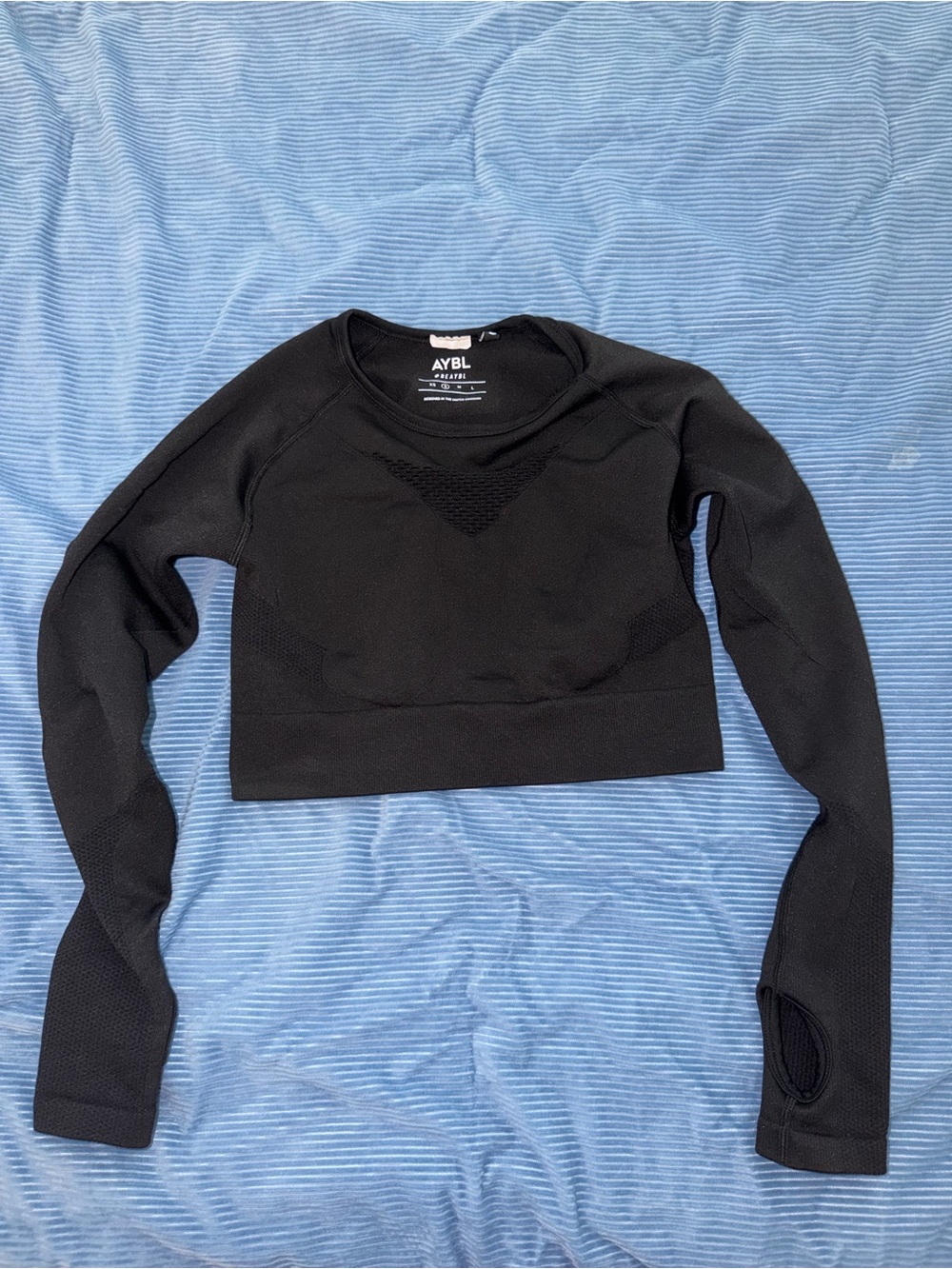 AYBL Black Long-Sleeve Cropped Athletic Top